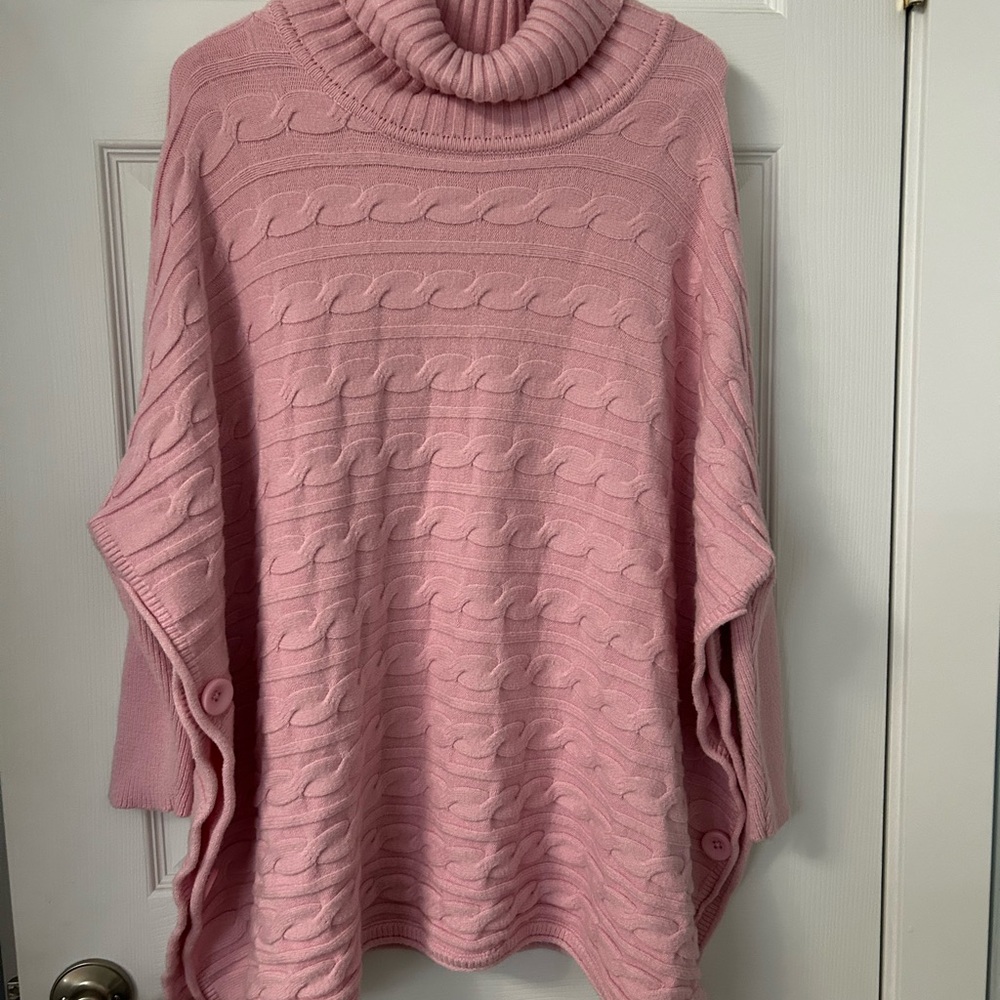 Angela Mara Dusty Pink Cowl Neck Sweater with Cable Knit Design